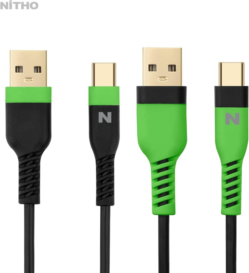 NITHO Flexible trendy construction Set of 2 Charge and Play Cables Compatible with Playstation 5, Xbox Series X/S Controllers and Devices with Type C Interfaces, 4 Meters Extra Long Type-C Charger Cable (2 Cables, Green) Oil resistant - Image 2