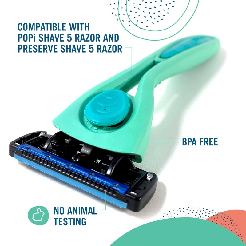 Preserve Shave 5 Razor Blades Refills - 5 Blade Razors for Men & Women - Ceramic Coated Shavers for Comfort with Aloe-Cocoa Butter Strip - Reusable Shaving Refill - 4 Pack - Image 3