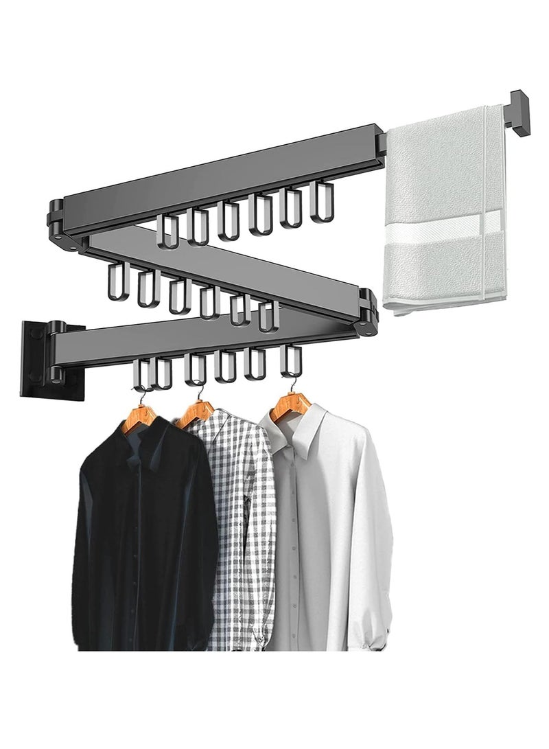 RATSAW Wall Mounted Retractable Clothes Drying Rack Foldable Clothes Hangers Stainless Steel Collapsible Laundry Clothes Hanger Rack with Towel Bar for Balcony Laundry Bathroom Patio Black  - Image 1