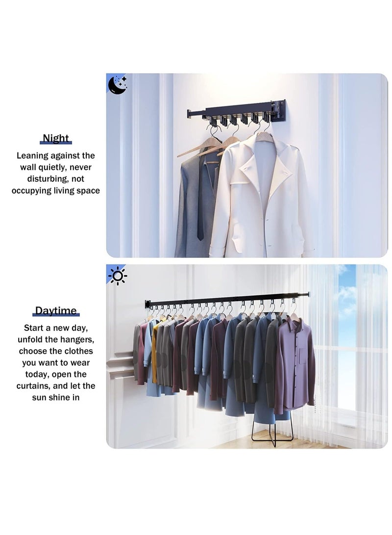 RATSAW Wall Mounted Retractable Clothes Drying Rack Foldable Clothes Hangers Stainless Steel Collapsible Laundry Clothes Hanger Rack with Towel Bar for Balcony Laundry Bathroom Patio Black  - Image 5