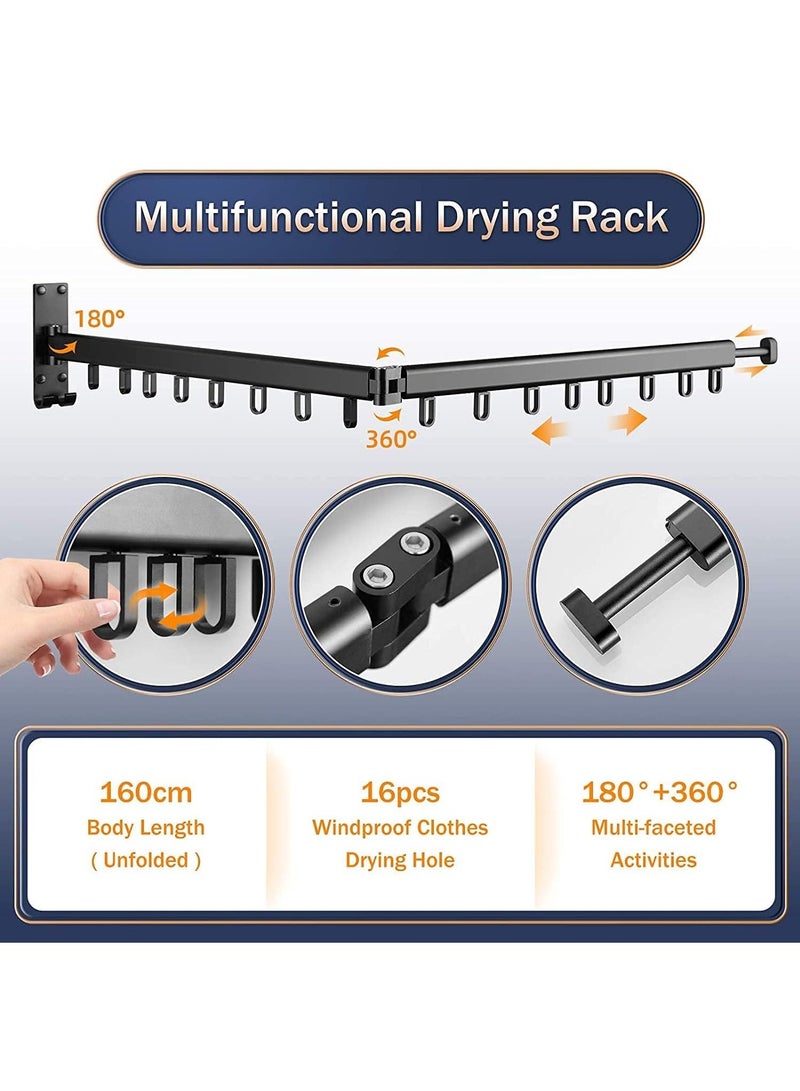 RATSAW Wall Mounted Retractable Clothes Drying Rack Foldable Clothes Hangers Stainless Steel Collapsible Laundry Clothes Hanger Rack with Towel Bar for Balcony Laundry Bathroom Patio Black  - Image 4