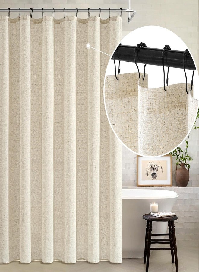 MIULEE Extra Long Linen Shower Curtain 84 Inches with 12 Metal Hooks Boho Farmhouse Heavy Buttonhole Fabric Shower Curtain Set Waterproof Thick Cloth Neutral Curtains for Bathroom W72*L84, Natural - Image 2