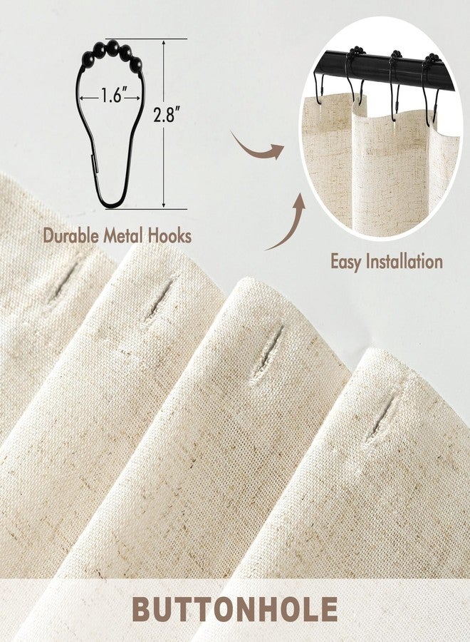 MIULEE Extra Long Linen Shower Curtain 84 Inches with 12 Metal Hooks Boho Farmhouse Heavy Buttonhole Fabric Shower Curtain Set Waterproof Thick Cloth Neutral Curtains for Bathroom W72*L84, Natural - Image 3