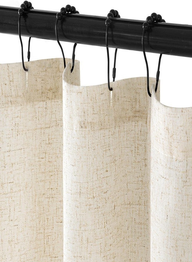 MIULEE Extra Long Linen Shower Curtain 84 Inches with 12 Metal Hooks Boho Farmhouse Heavy Buttonhole Fabric Shower Curtain Set Waterproof Thick Cloth Neutral Curtains for Bathroom W72*L84, Natural - Image 1