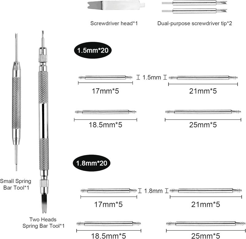 XOOL Spring Bar Tool, Watch Band Tool Set, Watch Wrist Bands Strap Removal Repair Fix Kit with Extra 3 Tips Pins & 40PCS Heavy Duty Stainless Steel Pins - Image 4