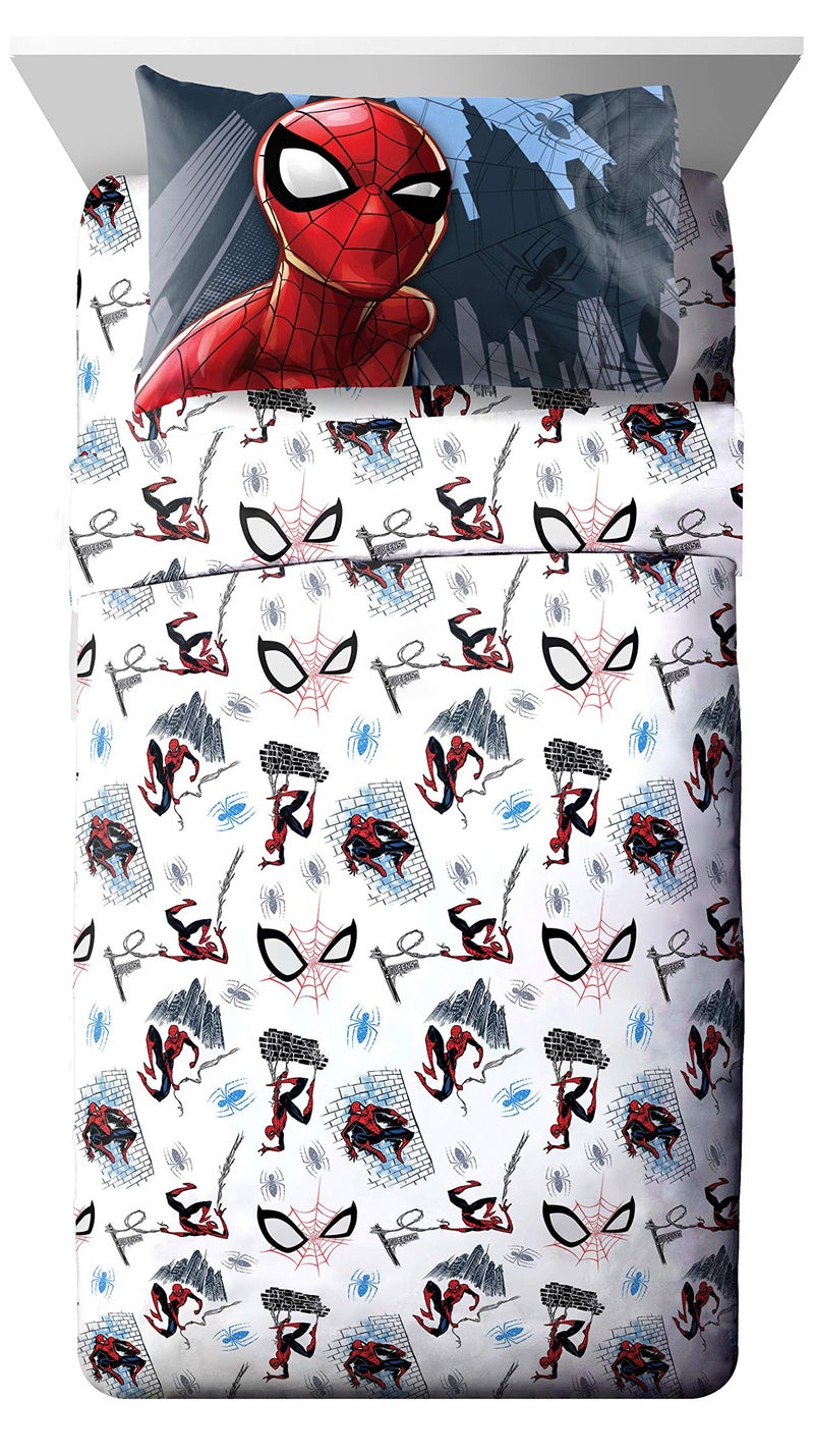 Jay Franco Kids Sheet Set with Fitted Flat Sheets  Pillow Cover  UltraSoft Bedding with Pillowcase for Room Decor White  Spiderman 4 Piece Full