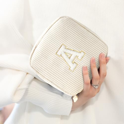 LETGO Preppy Personalized Initial Monogram Makeup Bag - Cosmetic Pouch Case for Women - Teacher, Sister, Friendship or Birthday Gifts (Letter A, Beige) - Image 5