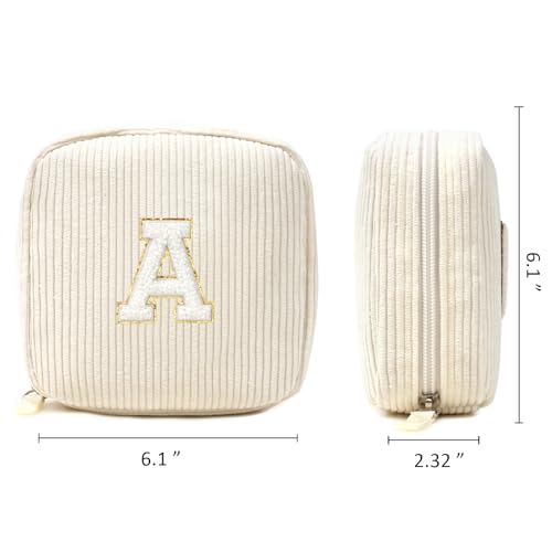LETGO Preppy Personalized Initial Monogram Makeup Bag - Cosmetic Pouch Case for Women - Teacher, Sister, Friendship or Birthday Gifts (Letter A, Beige) - Image 2