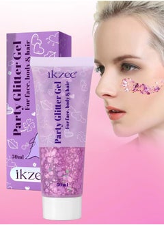 IKZEE 50ml Party Glitter Gel for Face Body and Hair Long Lasting Hight Pigmented Easy Apply Party Holographic Body Glitter Gel for Hair Ears Lip Nails Body and Neck Makeup Color 03  - Image 1