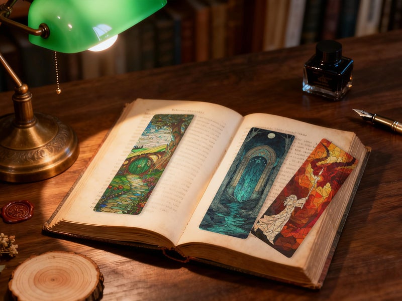 TwoDays Fantasy Stained Glass Transparent PVC Bookmarks - Magical Merch for Reading Women & Men, Unique Bookish Gifts for Book Lovers Booktok, Cool Book Accessories (Set of 3, 6'' x 2'') - Image 5