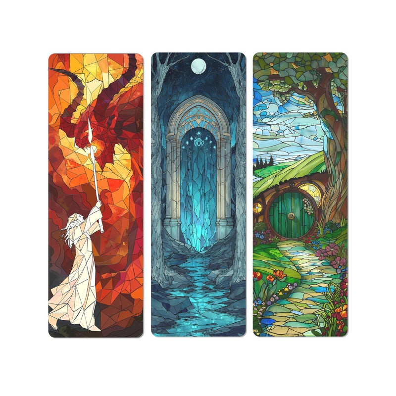 TwoDays Fantasy Stained Glass Transparent PVC Bookmarks - Magical Merch for Reading Women & Men, Unique Bookish Gifts for Book Lovers Booktok, Cool Book Accessories (Set of 3, 6'' x 2'') - Image 1