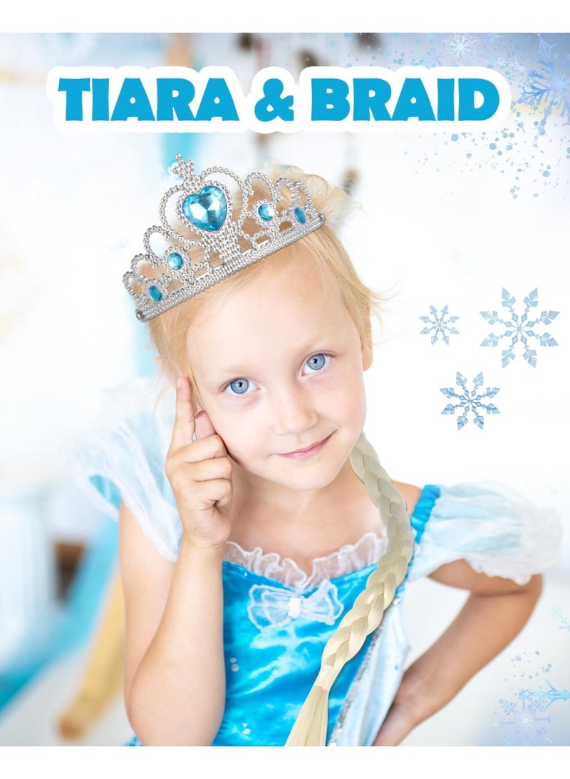 المجمدة إلسا ملحقات مجموعة من 7 فستان فانسي بنات الأميرة التاج الرأس القفازات عصا سحرية الأزياء الأميرة الملحقات مجموعة فستان فانسي أميرة الجليد (أزرق) - Image 4