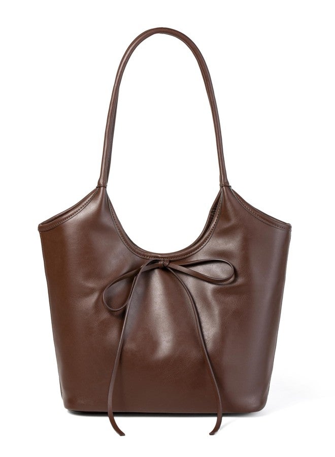 Avilego Vintage French Bow Tote Bag Large Capacity Hobo Bag Shoulder Bag Satchel Purse Chic Underarm Bag for Women Girls, Pu Coffee - Image 1