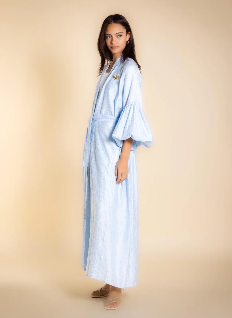 SHAPES Blue SHINY TEXTURED ABAYA WITH BELT for Women | Best Price UAE