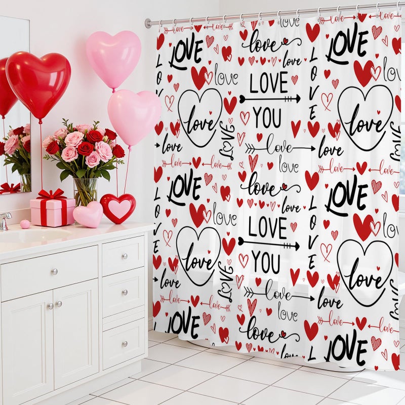 Mocsicka Romantic Valentines Shower Curtain I Love You Words Red Hearts Bath Curtain Romance Couple Valentine Bathroom Decor Waterproof Fabric Shower Curtain 72 x 72 Inch - Image 5