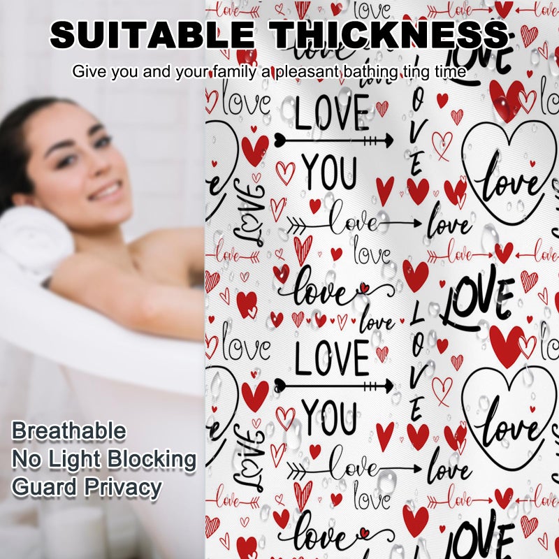 Mocsicka Romantic Valentines Shower Curtain I Love You Words Red Hearts Bath Curtain Romance Couple Valentine Bathroom Decor Waterproof Fabric Shower Curtain 72 x 72 Inch - Image 4