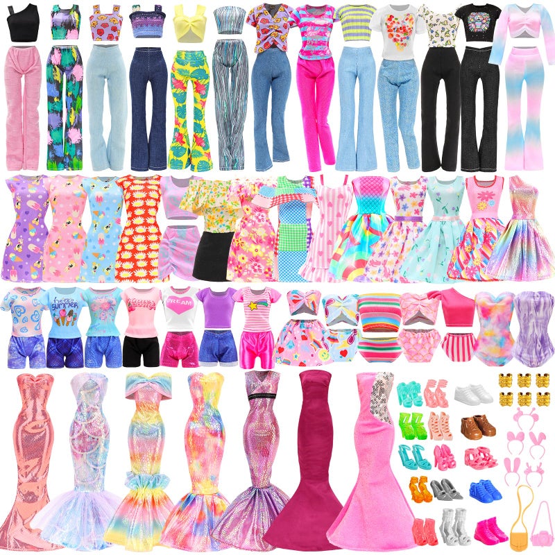 HONLAELLA 43 Pcs Doll Clothes Accessories Include 2 Evening Dresses 5 Fashion Dress 5 Tops 5 Pants Chill Outfits 3 Swimsuits with 15 Pairs of Shoes 13 Accessories for 115 Inch Girl Dolls Clothing Set - Image 3