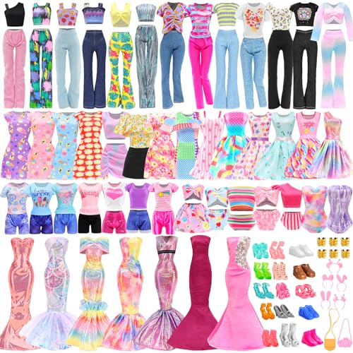HONLAELLA 43 Pcs Doll Clothes Accessories Include 2 Evening Dresses 5 Fashion Dress 5 Tops 5 Pants Chill Outfits 3 Swimsuits with 15 Pairs of Shoes 13 Accessories for 115 Inch Girl Dolls Clothing Set - Image 1