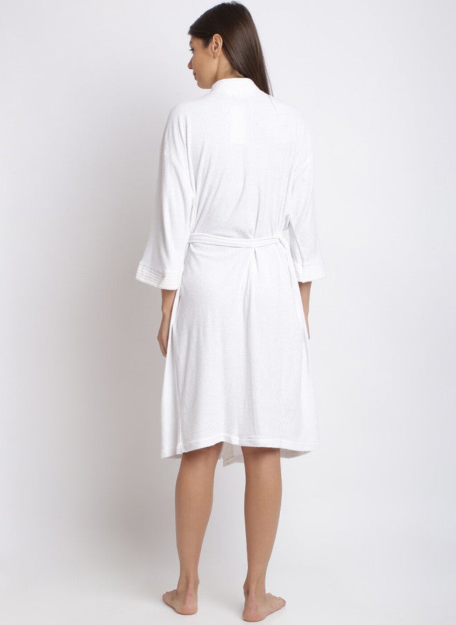 Red Rose RedRose White Solid Cotton Drawstring Knee Length Bath Robe - XL - Image 4