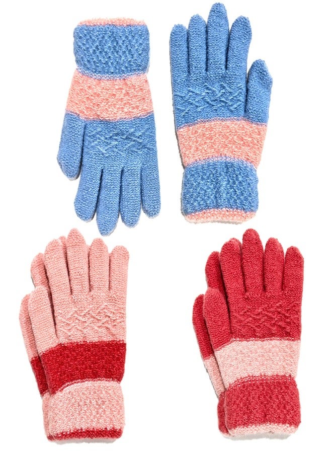 AIMI 3 Pairs Kids Winter Knit Gloves Stretchy Full Finger Fluffy Warm Mittens for Children Toddler Girls 5-10 Years - Image 1