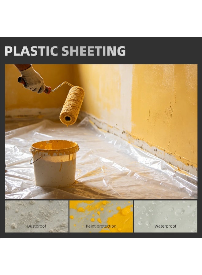20 Pack of  Plastic Drop Cloth, 9x12 ft, Waterproof Paint Tarp, Clear Plastic Cover, Dust-Proof Paint Protection Sheeting - Image 3