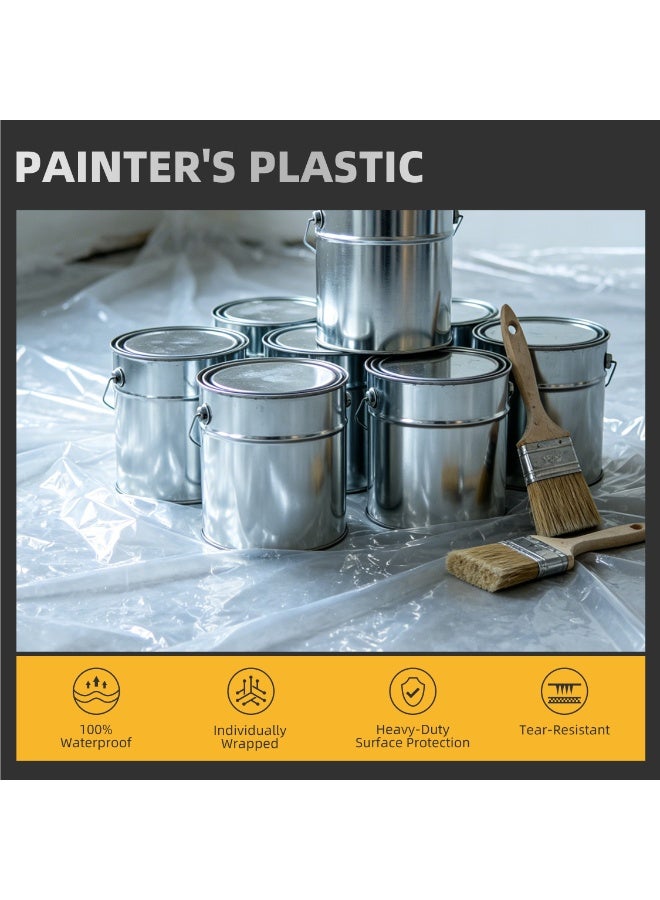 20 Pack of  Plastic Drop Cloth, 9x12 ft, Waterproof Paint Tarp, Clear Plastic Cover, Dust-Proof Paint Protection Sheeting - Image 2
