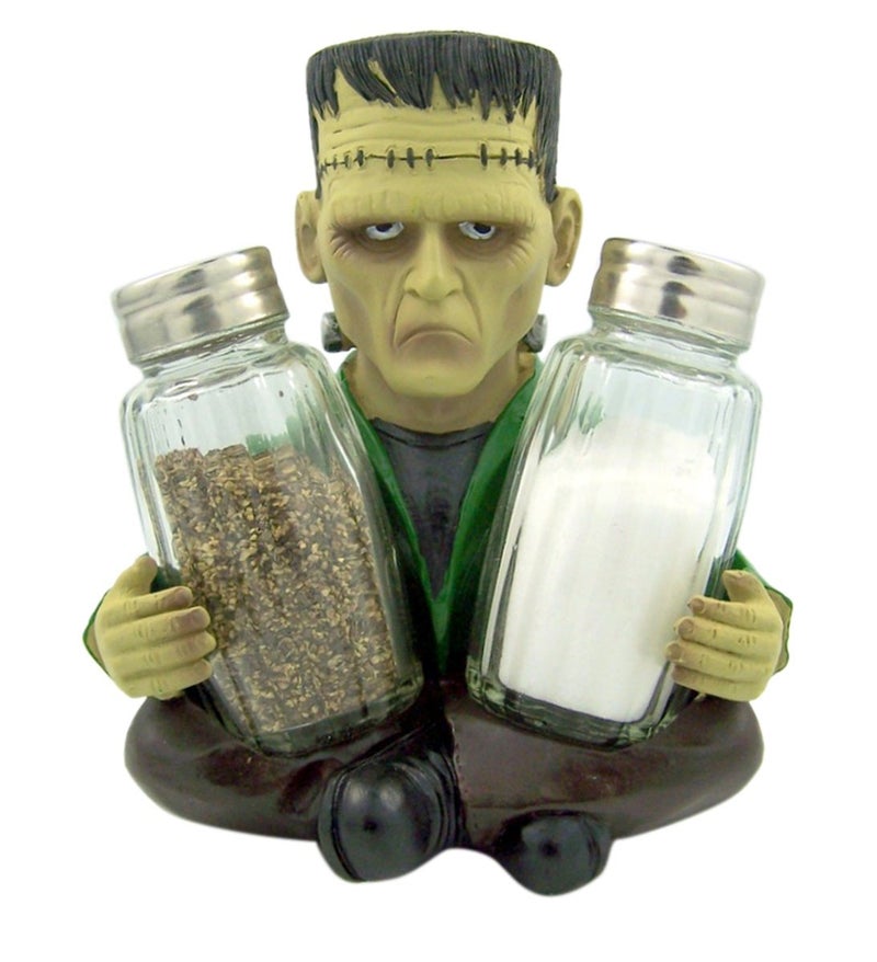 World of Wonders Frankenstein Figurine Decorative Spice Holder with Refillable Salt and Pepper Shakers 3 Piece Set Universal Monsters Goth Kitchen Accessories 55