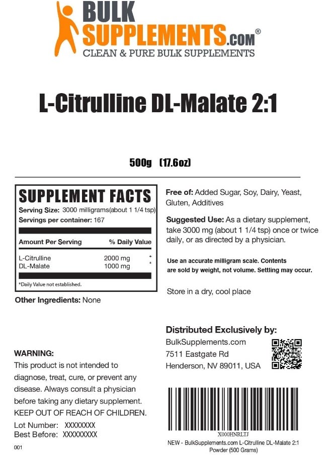 BulkSupplements - Pure L-Citrulline Dl-Malate 2:1 Powder - Image 1