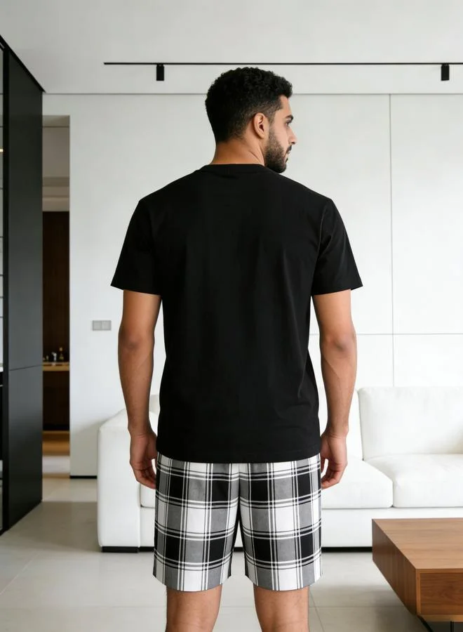 Take Two Men Printed Round Neck T-Shirt and Checked Shorts Set