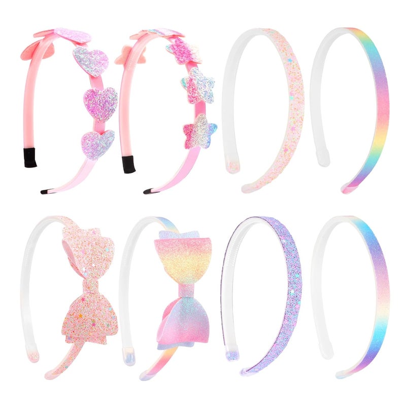 رباط رأس كافيتى للفتيات 8 قطع رباط رأس لامع لطيف للأطفال ملحقات شعر على شكل قوس غير قابلة للانزلاق للفتيات