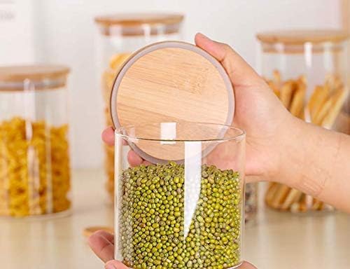 TADRUP 270ml Round Glass Jars Pack of 4 Rustic Natural Minimalistic Kitchen Storage Jars with Airtight Wooden Lids Borosilicate Glass Food Storage Containers for Spices Coffee Tea Pasta Rice - Image 5