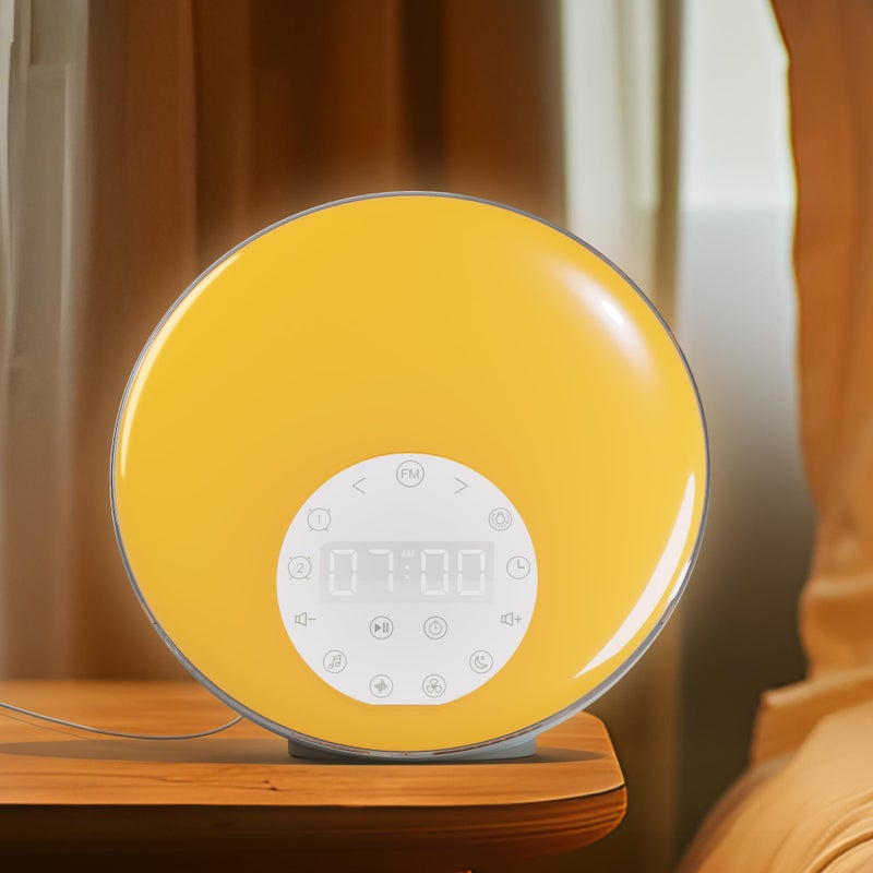 ANTDALIS جهاز أنتاليس لإصدار الأصوات مع منبه شروق الشمس، منبهين، راديو FM، زر تأجيل، 26 صوت ضوضاء بيضاء، 8 ألوان ضوء ليلي، مؤقت نوم 4، هدية مثالية للأطفال والبالغين والنائمين الثقيلين