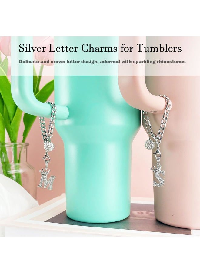 LUHOHI Silver Letter Charms for Stanley Cup- Crown Letter Charms Accessories for Stanley Handle 40Oz Tumblers Water Bottle Cup Initial Keychain with Diamond Glitter Jewelry Personalized Decorations M - Image 3