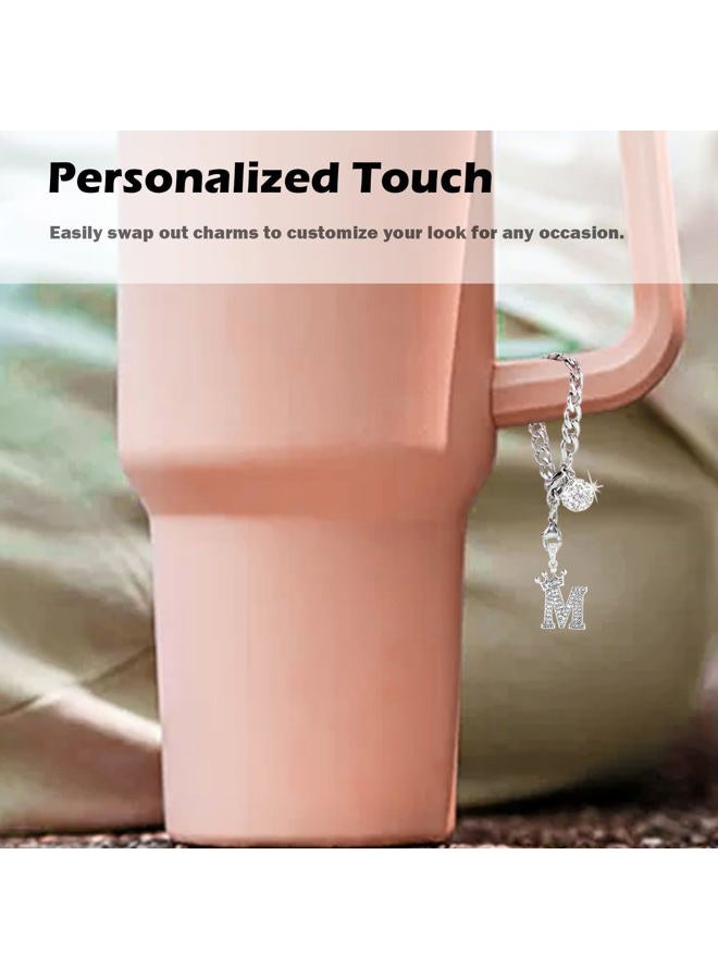 LUHOHI Silver Letter Charms for Stanley Cup- Crown Letter Charms Accessories for Stanley Handle 40Oz Tumblers Water Bottle Cup Initial Keychain with Diamond Glitter Jewelry Personalized Decorations M - Image 4