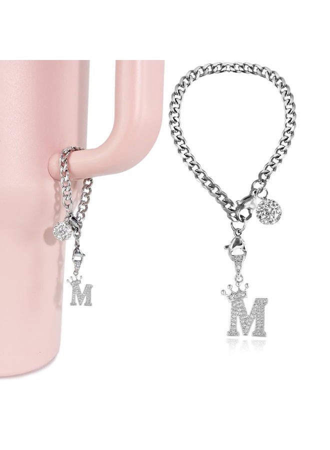 LUHOHI Silver Letter Charms for Stanley Cup- Crown Letter Charms Accessories for Stanley Handle 40Oz Tumblers Water Bottle Cup Initial Keychain with Diamond Glitter Jewelry Personalized Decorations M - Image 1