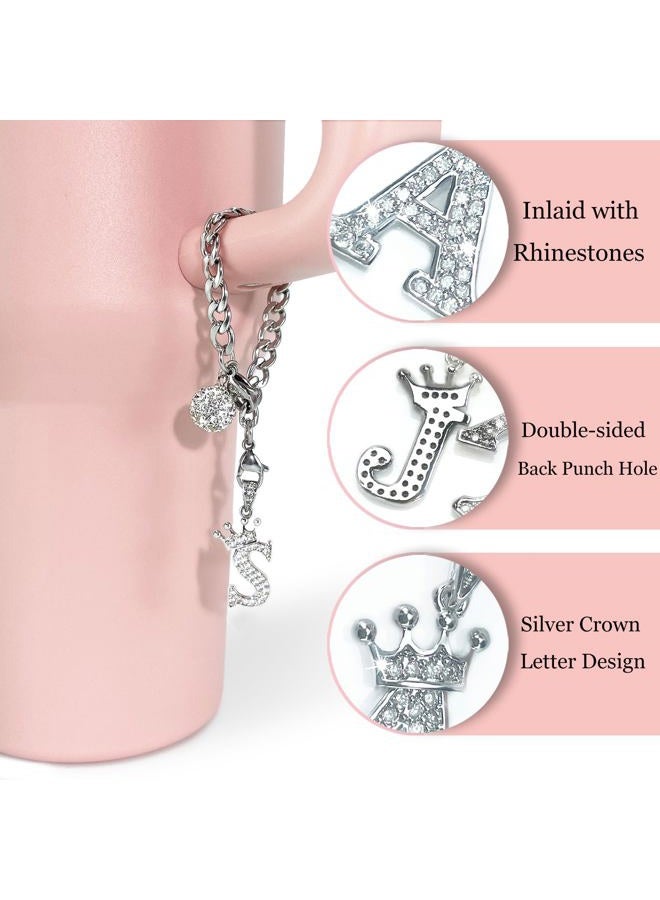 LUHOHI Silver Letter Charms for Stanley Cup- Crown Letter Charms Accessories for Stanley Handle 40Oz Tumblers Water Bottle Cup Initial Keychain with Diamond Glitter Jewelry Personalized Decorations M - Image 2