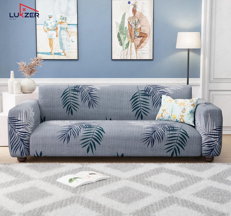 Lukzer 1 Seater Dark Grey with Print Universal Sofa Cover | 360° Fully Covered Anti-Slip Washable Couch Cover Protector | 140 GSM Stretch Fit Polyester + Spandex Slipcover (90-140cm/SC-004-01) - Image 3