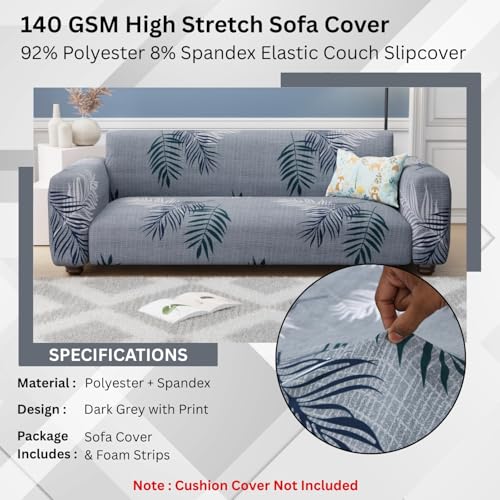 Lukzer 1 Seater Dark Grey with Print Universal Sofa Cover | 360° Fully Covered Anti-Slip Washable Couch Cover Protector | 140 GSM Stretch Fit Polyester + Spandex Slipcover (90-140cm/SC-004-01) - Image 5