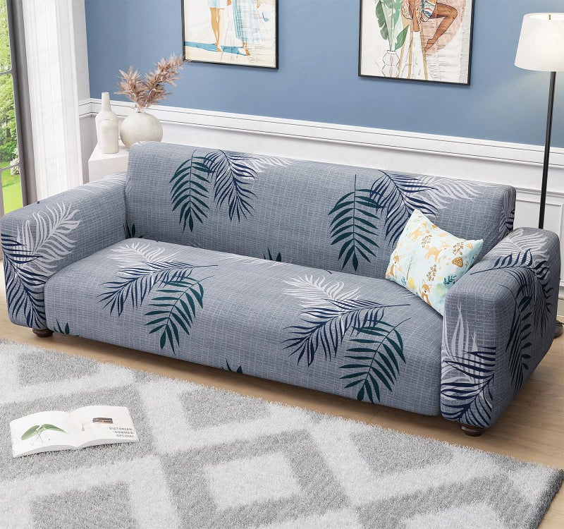 Lukzer 1 Seater Dark Grey with Print Universal Sofa Cover | 360° Fully Covered Anti-Slip Washable Couch Cover Protector | 140 GSM Stretch Fit Polyester + Spandex Slipcover (90-140cm/SC-004-01) - Image 1