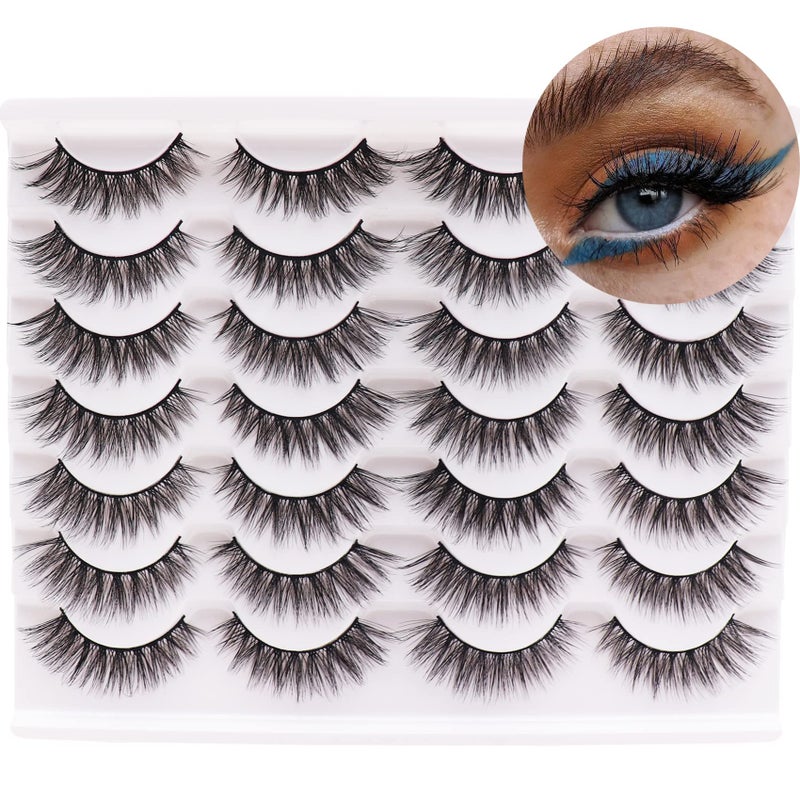 Losha Eyelashes Natural Look Faux Mink Lashes Pack Handmade Wispy False Eyelashes 14 Pairs Cat Eye Lashes Y52