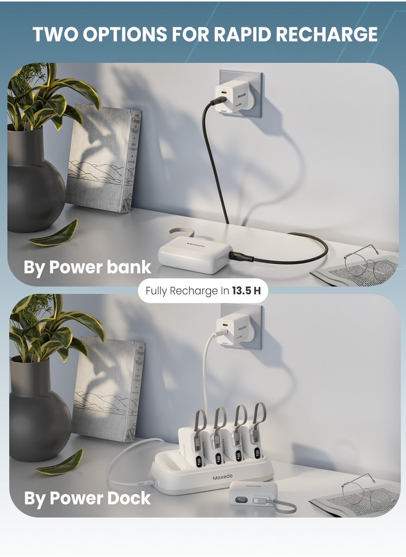 Moxedo - Moxedo Combo 5x 10,000 mAh Power Bank with Charging Dock 20W Power Delivery USB-C Fast Charging with Built-in Type-C Cable (White) - Image 1