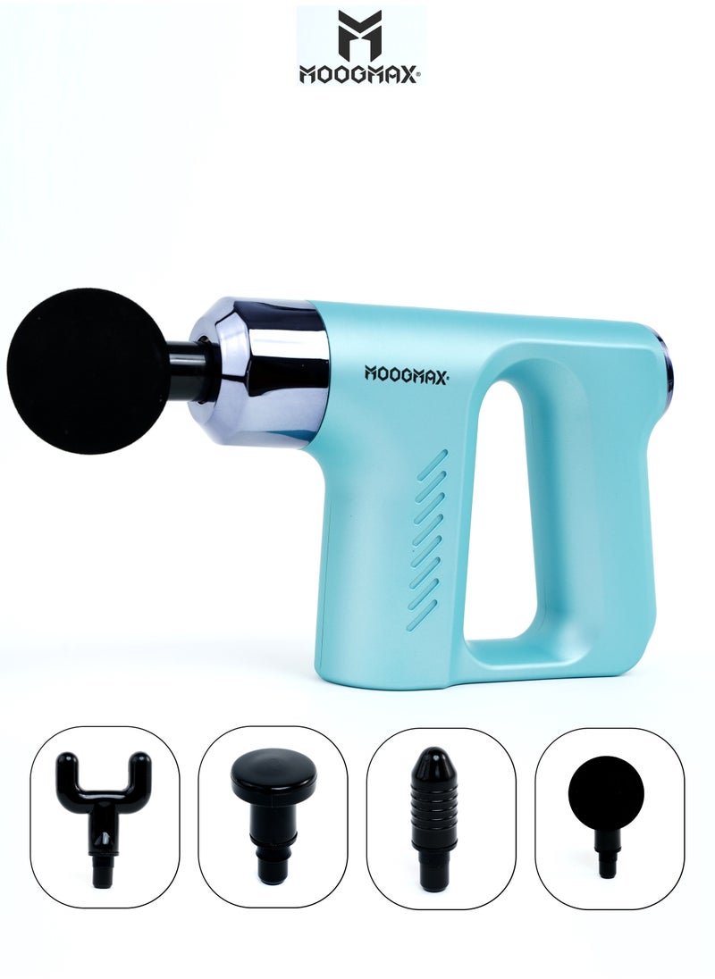 MOOGMAX - Muscle massage gun device with five speeds and four multi-heads with a strong and safe battery. Helps relax muscles. Blue - Image 1
