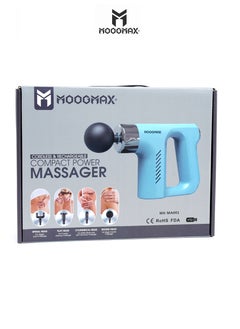 Muscle massage gun device with five speeds and four multi-heads with a strong and safe battery. Helps relax muscles. Blue