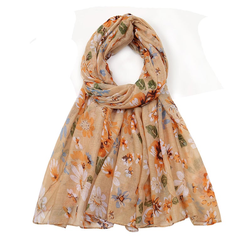 vimate fashion lightweight scarf -ladies warm beige/khika floral big neck scarf for women spring fall winter (US-Style 27) - Image 1