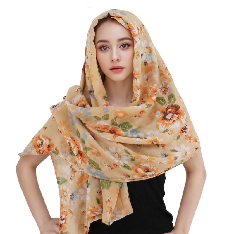 vimate fashion lightweight scarf -ladies warm beige/khika floral big neck scarf for women spring fall winter (US-Style 27) - Image 5
