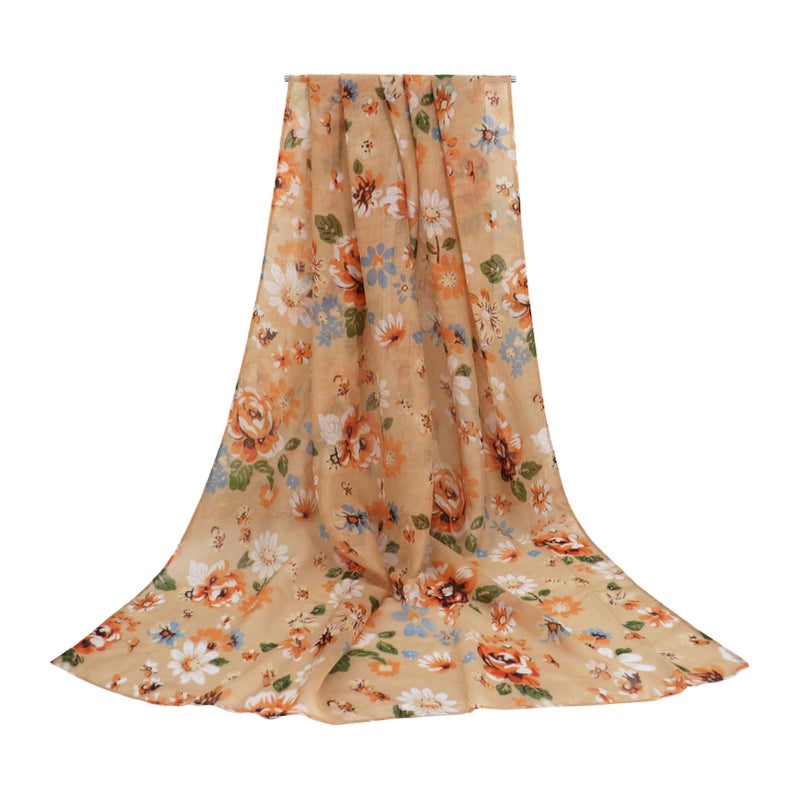 vimate fashion lightweight scarf -ladies warm beige/khika floral big neck scarf for women spring fall winter (US-Style 27) - Image 3
