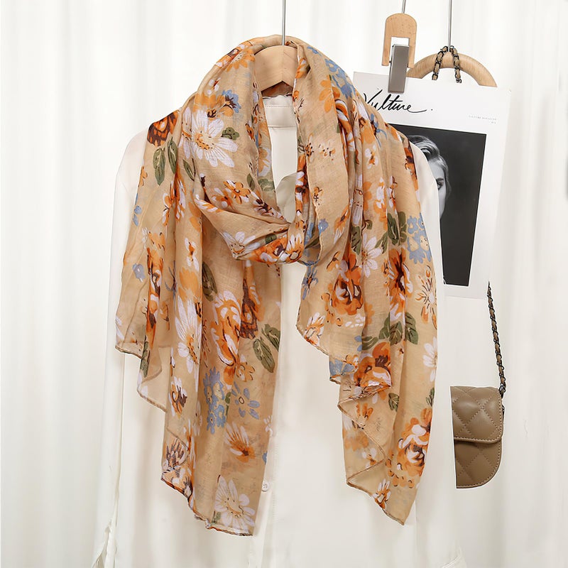 vimate fashion lightweight scarf -ladies warm beige/khika floral big neck scarf for women spring fall winter (US-Style 27) - Image 4