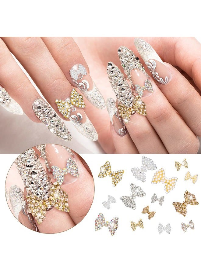 Maitys 24 Pieces 3D Nail Bows Charms Christmas Rhinestones 3D Nail Charms Nail Bow Charms Alloy Pearl Bowknot Nail Accessory for Women Girls Nail Salon DIY Nail Decorations (Assorted Colors) - Image 3