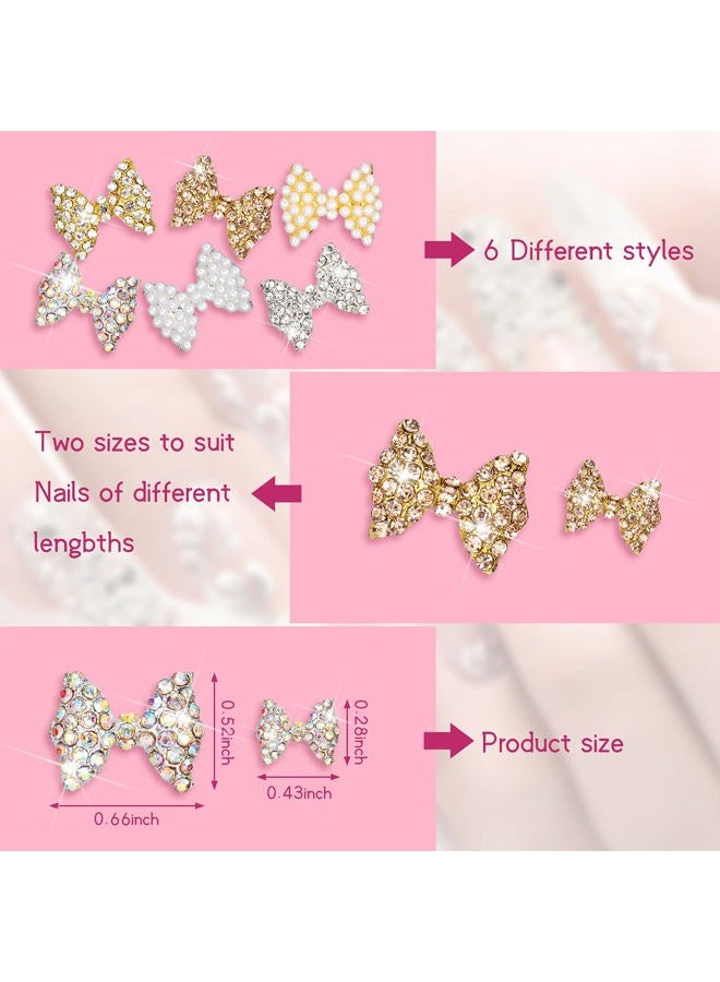Maitys 24 Pieces 3D Nail Bows Charms Christmas Rhinestones 3D Nail Charms Nail Bow Charms Alloy Pearl Bowknot Nail Accessory for Women Girls Nail Salon DIY Nail Decorations (Assorted Colors) - Image 2