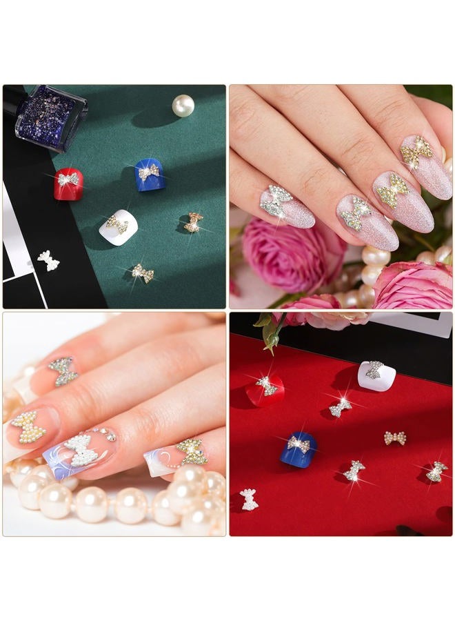 Maitys 24 Pieces 3D Nail Bows Charms Christmas Rhinestones 3D Nail Charms Nail Bow Charms Alloy Pearl Bowknot Nail Accessory for Women Girls Nail Salon DIY Nail Decorations (Assorted Colors) - Image 4